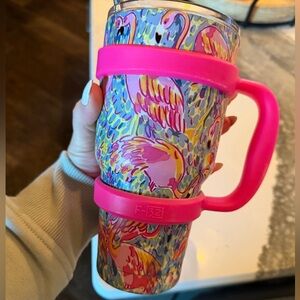 Yeti RARE Colorful Flamingo Tumbler with Pink Handle